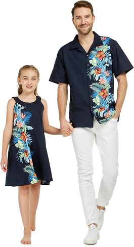 Matching Father Daughter Hawaiian Luau Dance Shirt Round Neck Dress Orchid Paradise in Saudi Arabia