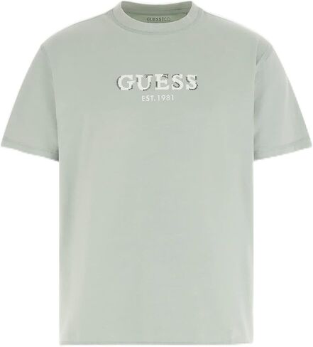 تي شيرت Guess Eco للرجال بأكمام قصيرة وشعار Guess وخياطة متباينة in Saudi Arabia
