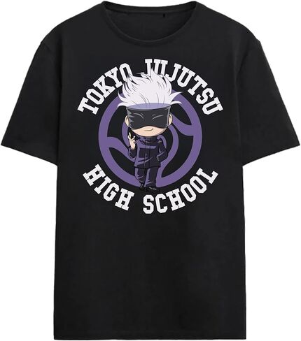 Bioworld Jujutsu Kaisen Chibi Satoru Tokyo High School Logo Adult Black Crew Neck Short Sleeve T-Shirt in Saudi Arabia