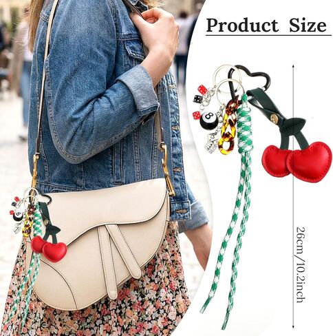 Rope Cherry Bag Charm, Cherry Purse Charms for Handbags, 8 Ball Keychain for Wallets Car Key Backpacks Accessories in Saudi Arabia