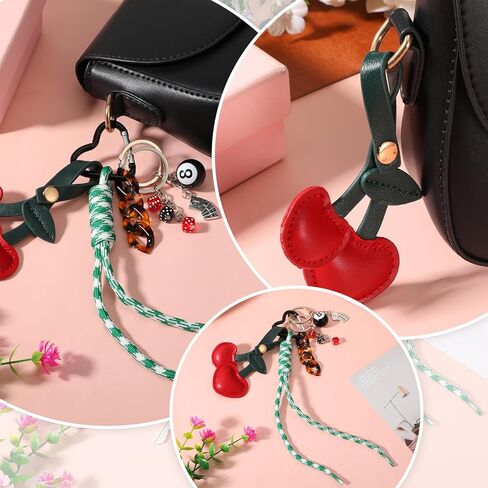 Rope Cherry Bag Charm, Cherry Purse Charms for Handbags, 8 Ball Keychain for Wallets Car Key Backpacks Accessories in Saudi Arabia