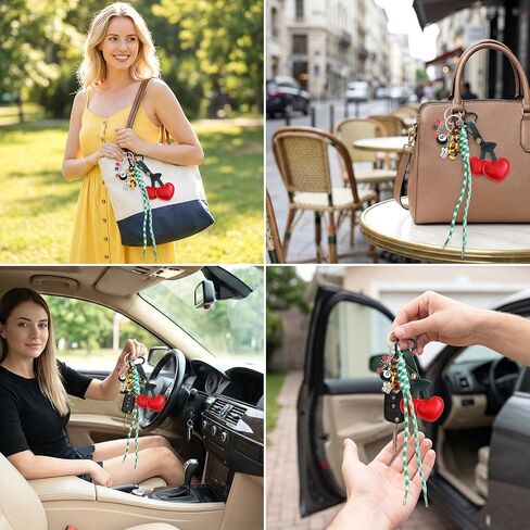 Rope Cherry Bag Charm, Cherry Purse Charms for Handbags, 8 Ball Keychain for Wallets Car Key Backpacks Accessories in Saudi Arabia