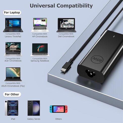 جديد 65W USB C شاحن الكمبيوتر المحمول لـ Dell Latitude 3340 3440 3540 5340 5440 5540 7340 7440 7640 XPS 12 9525 13 9305 Chromebook 3100 Dell شاحن الكمبيوتر المحمول LA65NM190 DA65NM190 نوع C سلك الطاقة محول التيار المتردد in Kuwait