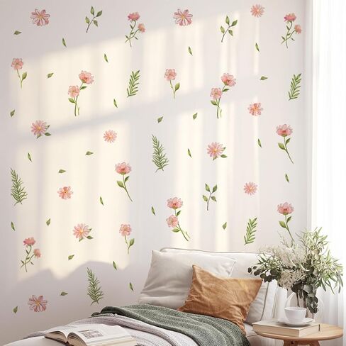 Boho Flower Wall Decals Daisy Wildflower Wall Stickers Leaf Floral Wall Decor for Girls Bedroom Baby Nursery Kids Room Wall Decor in Saudi Arabia
