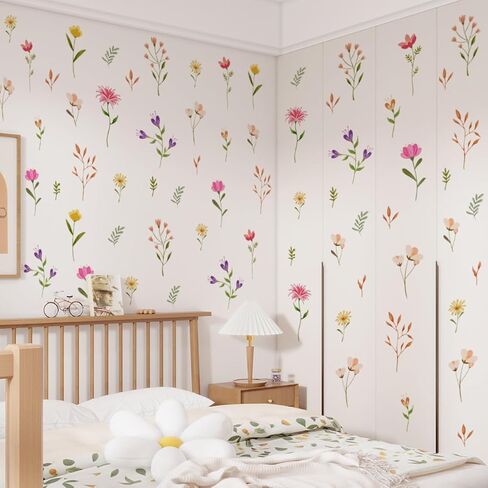 Boho Flower Wall Decals Daisy Wildflower Wall Stickers Leaf Floral Wall Decor for Girls Bedroom Baby Nursery Kids Room Wall Decor in Saudi Arabia