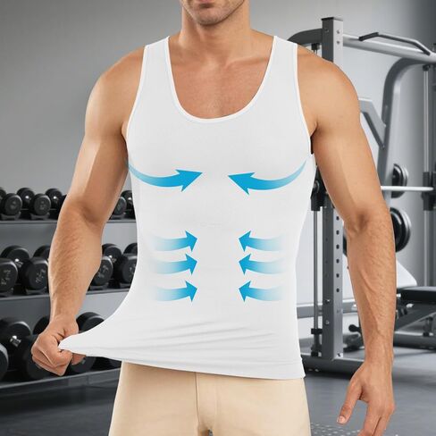 Mens Slimming Body Shaper Vest Chest Compression Shirt Abs Abdomen Slim Tank Top Undershirt White in Saudi Arabia