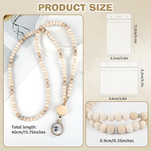 Retractable Teacher Lanyard with Badge Holder & Reelsfor ID Badges & Keys,Cute Natural Wooden Beaded Keychain Lanyard for Women Nurses Office with 2 Waterproof Card Holders in Saudi Arabia