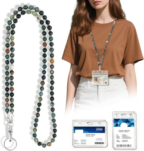 Retractable Teacher Lanyard with Badge Holder & Reelsfor ID Badges & Keys,Cute Natural Wooden Beaded Keychain Lanyard for Women Nurses Office with 2 Waterproof Card Holders in Saudi Arabia