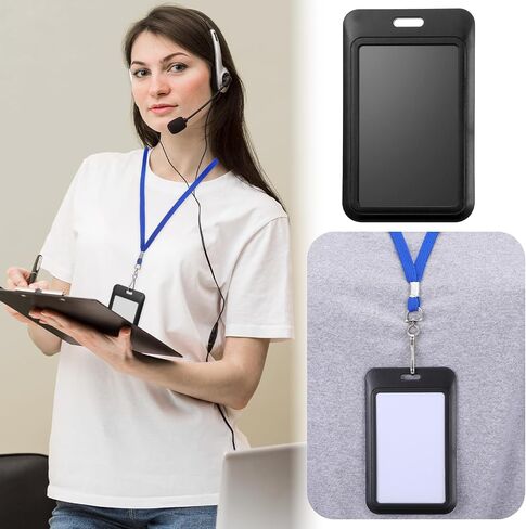 40 Pack Black Hard Plastic ID Badge Holder with Clear Window, Vertical Name Tag Card Holder, Sliding Card Case Protector for ID Credit Cards Proximity Key Cards Passes in Kuwait