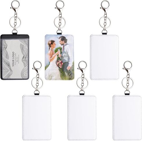 AUEAR, 6 Pack Sublimation Leather Badge Holder Set Work Card ID Sleeves with Keychains for Office (Vertical) in Saudi Arabia