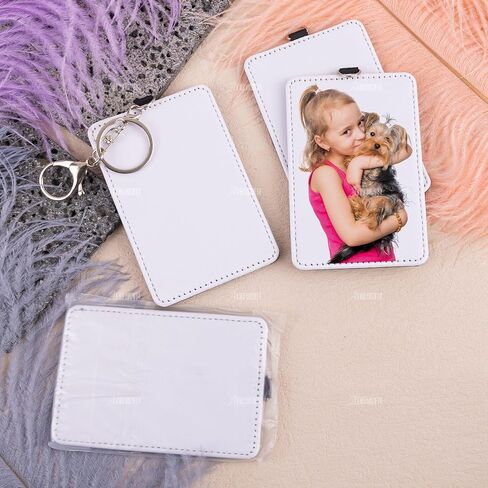 AUEAR, 6 Pack Sublimation Leather Badge Holder Set Work Card ID Sleeves with Keychains for Office (Vertical) in Saudi Arabia