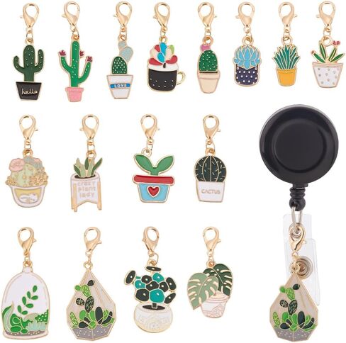 WEBEEDY 16 Styles Potted Plant Badge Reel Charms Cute Enamel Summer Badge Holder Charm with Lobster Claw for ID Card Name Tag Nurses Doctor Teachers Thanksgiving Gift Office Back to School Supplies in Saudi Arabia