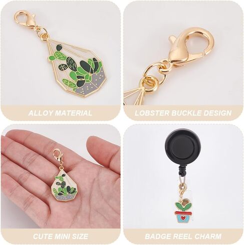 WEBEEDY 16 Styles Potted Plant Badge Reel Charms Cute Enamel Summer Badge Holder Charm with Lobster Claw for ID Card Name Tag Nurses Doctor Teachers Thanksgiving Gift Office Back to School Supplies in Saudi Arabia