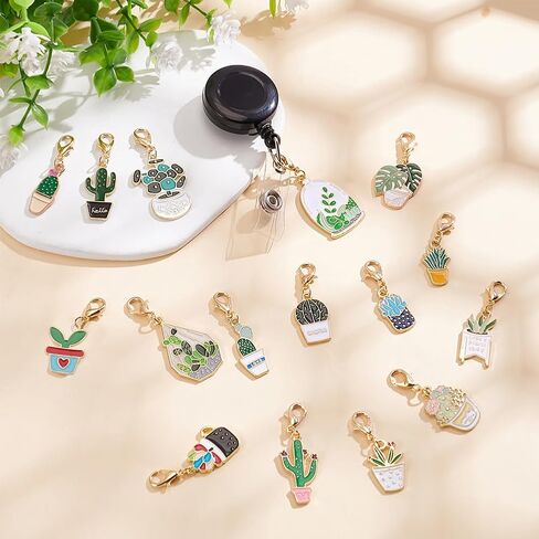 WEBEEDY 16 Styles Potted Plant Badge Reel Charms Cute Enamel Summer Badge Holder Charm with Lobster Claw for ID Card Name Tag Nurses Doctor Teachers Thanksgiving Gift Office Back to School Supplies in Saudi Arabia