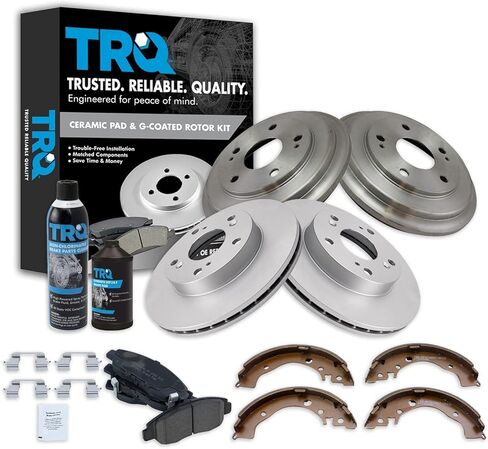 TRQ Front & Rear Brake Pad & Rotor,Shoe & Drum Kit Ceramic Premium G-Coated Compatible with 2006-2011 Honda Civic in Saudi Arabia