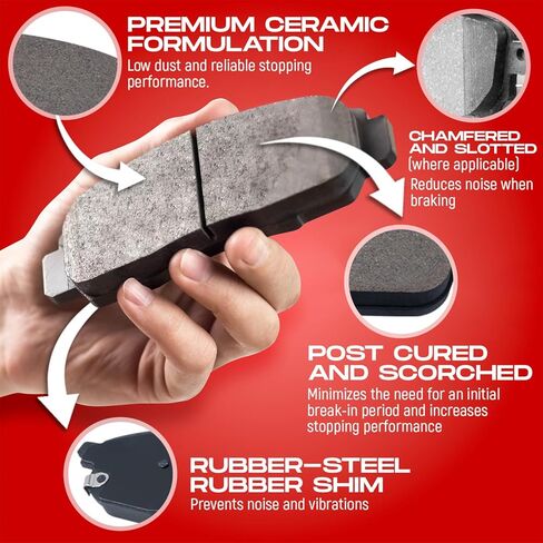 R1 Concepts Front Brakes and Rotors Kit |Front Brake Pads| Brake Rotors and Pads| Ceramic Brake Pads and Rotors|fits 2014-2020 Honda City, Fit in Kuwait