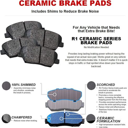 R1 Concepts Front Brakes and Rotors Kit |Front Brake Pads| Brake Rotors and Pads| Ceramic Brake Pads and Rotors|fits 2014-2020 Honda City, Fit in Kuwait