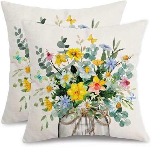 أغطية وسائد زنبركية من AACORS مقاس 18 × 18 مجموعة من 2، غطاء وسادة موسمي لمنزل المزرعة للأريكة وغرفة النوم وغرفة المعيشة AA797-18-2 in Kuwait