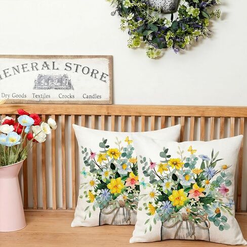 أغطية وسائد زنبركية من AACORS مقاس 18 × 18 مجموعة من 2، غطاء وسادة موسمي لمنزل المزرعة للأريكة وغرفة النوم وغرفة المعيشة AA797-18-2 in Kuwait