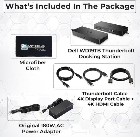Dell WD19TBS محطة الإرساء Thunderbolt مع محول طاقة AC 180W (توصيل الطاقة 130W) + كابل HDMI + كابل DisplayPort + CHODERBOLT CABLE + MICROFIBER SCIMPLE (متجدد) in Saudi Arabia