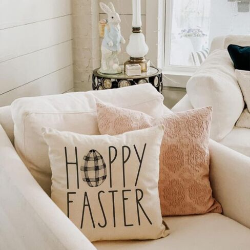 GEEORY Easter Pillow Covers - 18x18 Set of 4 Decorative Throw Pillows for Home - He is Risen Floral Bunny Buffalo Plaid Eggs Spring Farmhouse Decor in Kuwait