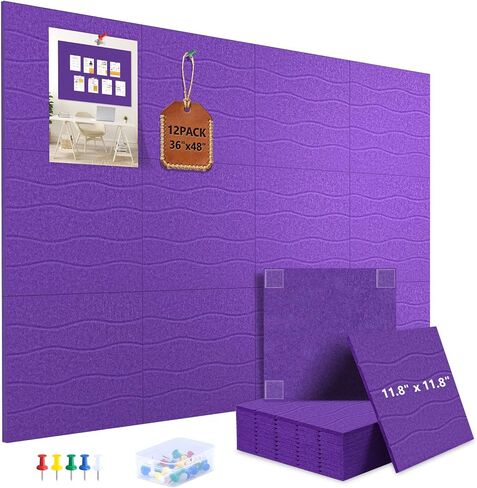AKONEGE Large Felt Bulletin Board 48" x 36" Cork Board Alternative for Walls, 12 Pack Wavy Grain Felt Wall Tiles with 70 Adhesive Tabs & 20 Push Pins, Pin Boards for Office Home Decor, Black in Saudi Arabia