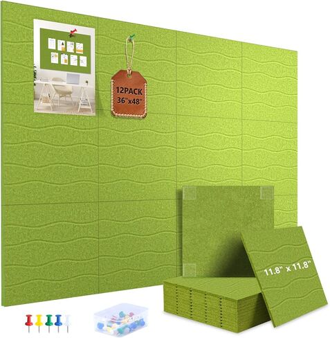 AKONEGE Large Felt Bulletin Board 48" x 36" Cork Board Alternative for Walls, 12 Pack Wavy Grain Felt Wall Tiles with 70 Adhesive Tabs & 20 Push Pins, Pin Boards for Office Home Decor, Black in Saudi Arabia