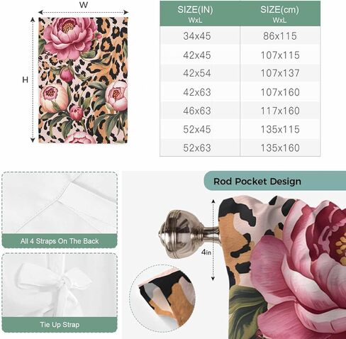 Pink Flowers Tie Up Curtains for Window, Leopard Spot Vintage Floral Country Plants Thermal Insulated Balloon Shade Adjustable Rod Pocket Curtains Valance Panels for Kitchen Bathroom Café 42'' x 45'' in Saudi Arabia
