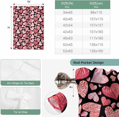 Valentine's Day Tie Up Curtains for Window, Watercolor Love Heart Romance Country Thermal Insulated Balloon Shade Adjustable Rod Pocket Curtains Valance Panels for Kitchen Bathroom Café 34'' x 45'' in Saudi Arabia