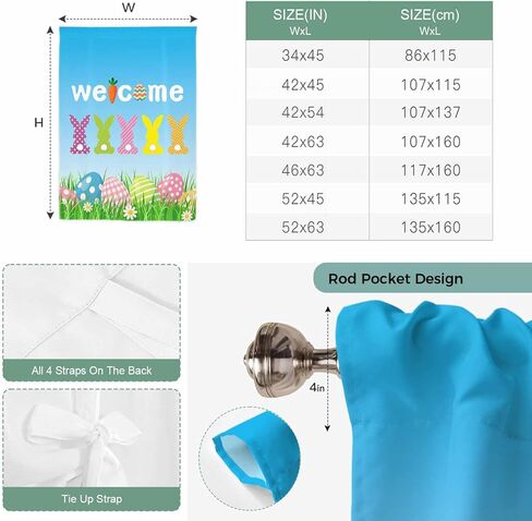 Easter Tie Up Curtains for Window, Spring Flora Colorful Eggs Botanical Pastoral Thermal Insulated Balloon Shade Adjustable Rod Pocket Curtains Valance Panels for Kitchen Bathroom Café 42'' x 54'' in Saudi Arabia