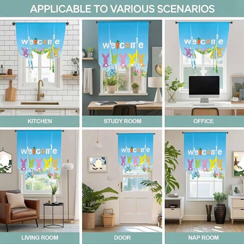 Easter Tie Up Curtains for Window, Spring Flora Colorful Eggs Botanical Pastoral Thermal Insulated Balloon Shade Adjustable Rod Pocket Curtains Valance Panels for Kitchen Bathroom Café 42'' x 54'' in Saudi Arabia