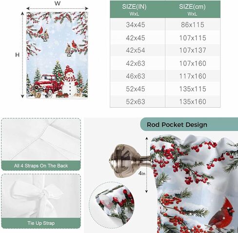 Light Blue Christmas Tie Up Curtains for Window, Xmas Snowman Truck Tree Birds Thermal Insulated Balloon Shade Adjustable Rod Pocket Curtains Valance Panels for Kitchen Bathroom Café 46'' x 63'' in Saudi Arabia