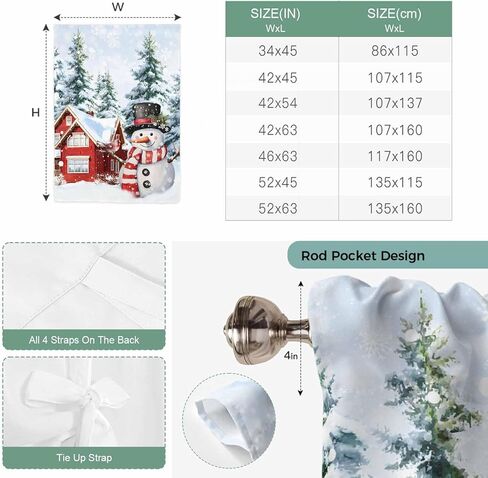 Snowman Christmas Tie Up Curtains for Window, Xmas Farmhouse Tree Snowflake Thermal Insulated Balloon Shade Adjustable Rod Pocket Curtains Valance Panels for Kitchen Bathroom Café 42'' x 45'' in Saudi Arabia