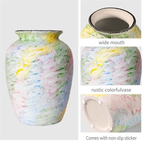 Colorful Decorative Painted Vase - 8.6" Pastel Dopamine Ceramic Flower Vase Home Centerpieces Decor, Unique Vintage Aesthetic Vases for Woman Dresser,Bedroom,Living/Dining Room,Entryway in Saudi Arabia
