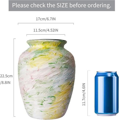 Colorful Decorative Painted Vase - 8.6" Pastel Dopamine Ceramic Flower Vase Home Centerpieces Decor, Unique Vintage Aesthetic Vases for Woman Dresser,Bedroom,Living/Dining Room,Entryway in Saudi Arabia