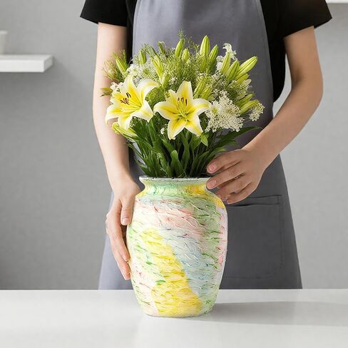 Colorful Decorative Painted Vase - 8.6" Pastel Dopamine Ceramic Flower Vase Home Centerpieces Decor, Unique Vintage Aesthetic Vases for Woman Dresser,Bedroom,Living/Dining Room,Entryway in Saudi Arabia