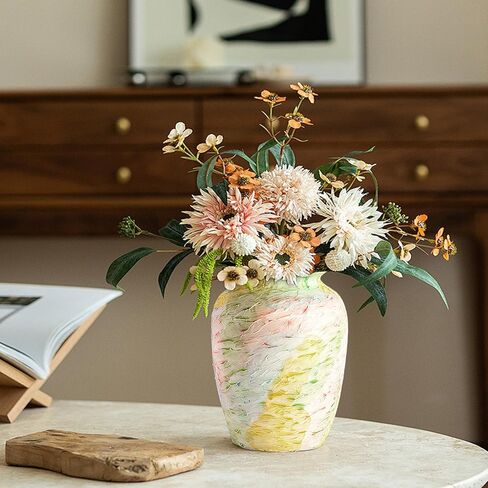 Colorful Decorative Painted Vase - 8.6" Pastel Dopamine Ceramic Flower Vase Home Centerpieces Decor, Unique Vintage Aesthetic Vases for Woman Dresser,Bedroom,Living/Dining Room,Entryway in Saudi Arabia