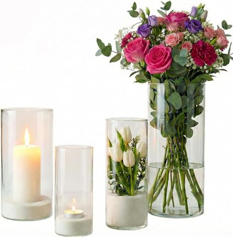 72pcs Glass Cylinder Vases for Centerpieces,Clear Flower Vases for Wedding Decorations and Indoor Home Decor, Hurricane Candle Holder for Table Shelf, Party in Saudi Arabia