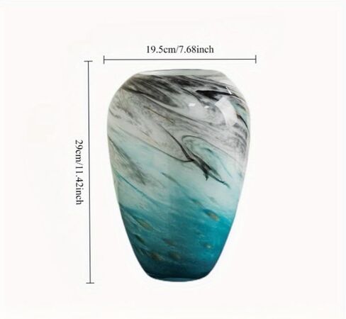 11" H Teal Glass Vases for Flowers, Unique Hand Blown Glass Vase Blue Home Decor, Wide Mouth Colorful Flower Vase Centerpieces, for Living Room Table Bookshelf, Bathroom Office Shelf Decorative in Saudi Arabia