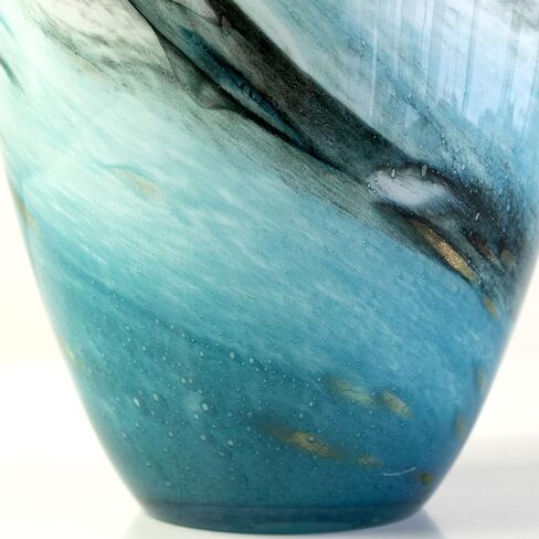11" H Teal Glass Vases for Flowers, Unique Hand Blown Glass Vase Blue Home Decor, Wide Mouth Colorful Flower Vase Centerpieces, for Living Room Table Bookshelf, Bathroom Office Shelf Decorative in Saudi Arabia