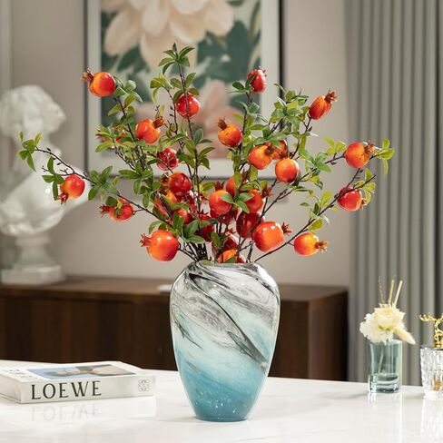 11" H Teal Glass Vases for Flowers, Unique Hand Blown Glass Vase Blue Home Decor, Wide Mouth Colorful Flower Vase Centerpieces, for Living Room Table Bookshelf, Bathroom Office Shelf Decorative in Saudi Arabia