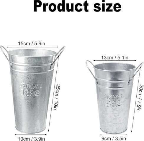 6 Packs 8 & 10 Inch Tall Galvanized Metal Flower Vases with Handles, Metal Flower Buckets for Cut Flowers, Country Wedding, Table Centerpiece Decorations(Sliver) in Kuwait