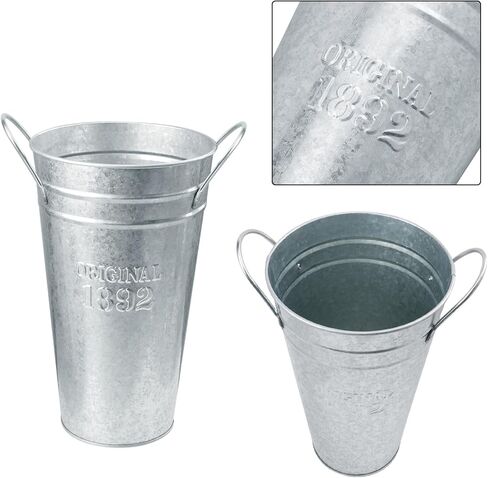 6 Packs 8 & 10 Inch Tall Galvanized Metal Flower Vases with Handles, Metal Flower Buckets for Cut Flowers, Country Wedding, Table Centerpiece Decorations(Sliver) in Kuwait