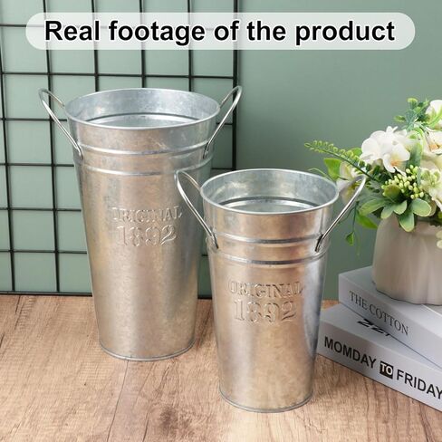 6 Packs 8 & 10 Inch Tall Galvanized Metal Flower Vases with Handles, Metal Flower Buckets for Cut Flowers, Country Wedding, Table Centerpiece Decorations(Sliver) in Kuwait