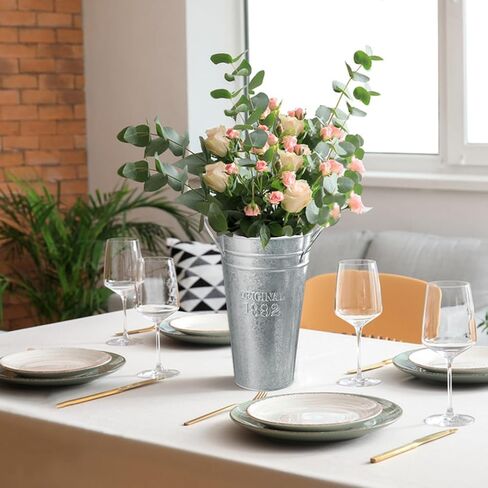 6 Packs 8 & 10 Inch Tall Galvanized Metal Flower Vases with Handles, Metal Flower Buckets for Cut Flowers, Country Wedding, Table Centerpiece Decorations(Sliver) in Kuwait