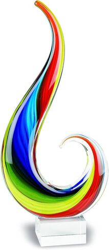 قطعة مركزية زجاجية فنية على طراز مورانو من Badash Rainbow Note - منحوتة زجاجية طويلة منفوخة بالفم بطول 30.48 سم على قاعدة كريستال - قطعة ديكور منزلية معاصرة in Kuwait