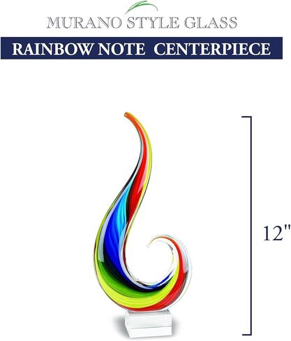 قطعة مركزية زجاجية فنية على طراز مورانو من Badash Rainbow Note - منحوتة زجاجية طويلة منفوخة بالفم بطول 30.48 سم على قاعدة كريستال - قطعة ديكور منزلية معاصرة in Kuwait