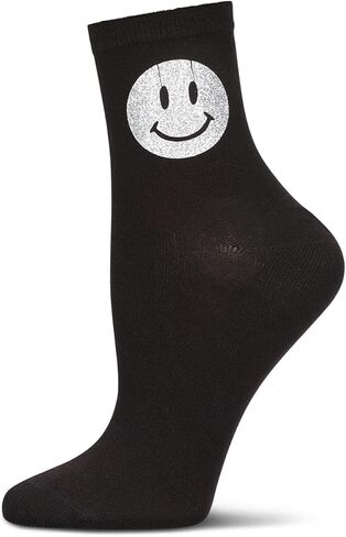 MeMoi Women's Shimmer Smiley Crew Socks in Saudi Arabia