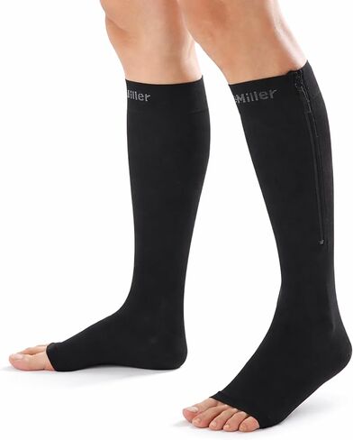 Doc Miller Medical Compression Socks with Zipper - Easy Wear, Open Toe, Knee High, 15-20mmHg, 1 Pair in Kuwait