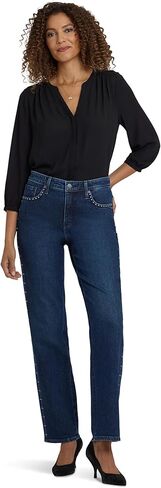 NYDJ Women's Brooke Loose Straight Rhinestone Jeans in Louvre Sapphire in Saudi Arabia
